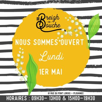 Breizh en Bouche est ouvert le lundi 1er mai 2023 ! De 9h30 à 13h00 et de 15h00 à 19h30.
Venez découvrir ou redécouvrir les nombreux produits bretons, frais et locaux que nous avons sélectionnés dans notre boutique.
On sera également ouvert le 8 mai  et on est ouvert toute la journée aujourd'hui !

A très bientôt.
Kenavo ar’vechal

#breizhenbouche #epiceriebretonne #cavebretonne #morbihan #morbihantourisme #plouhinec #1mai